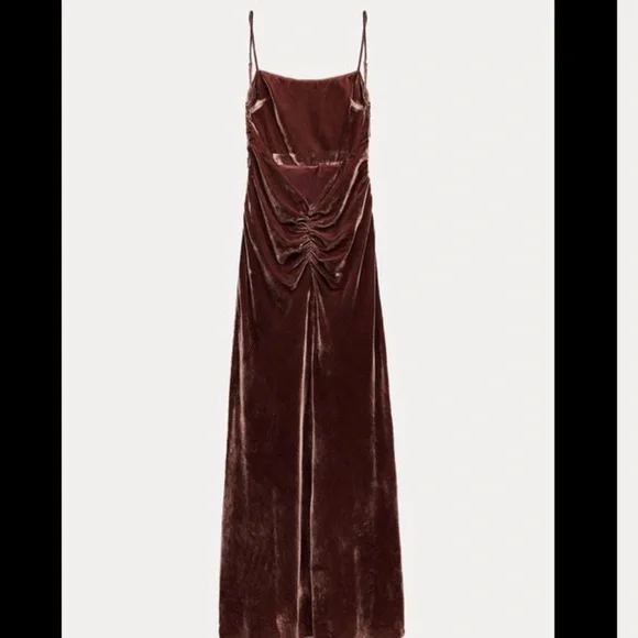 Zara NEW velvet midi strappy dress brown 9196/070 - Picture 5 of 9